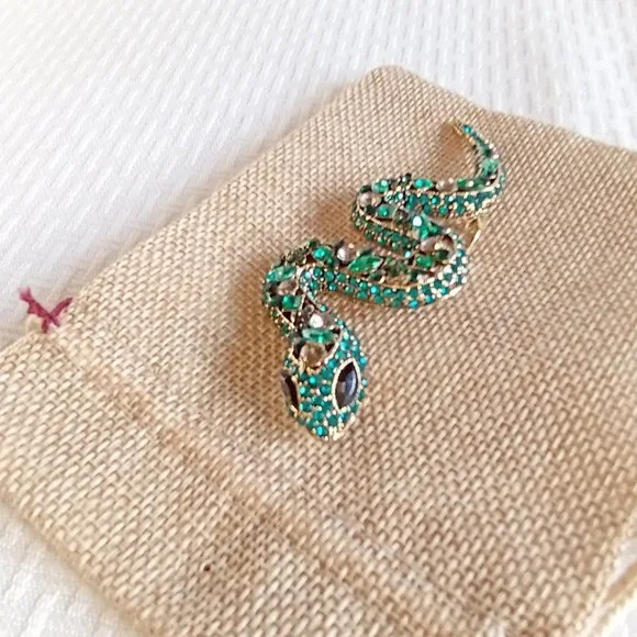 Green Rhinestone Snake Pin Broach - Picture 5 of 5